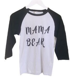 AUTHENTIC TSHIRT COMPANY Mama Bear Print Raglan Varsity Top Tee Ivory/Black XS